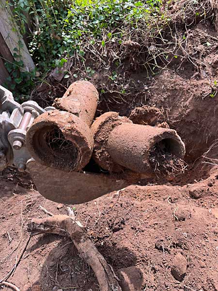 Blocked Drainage Canberra - clay pipes blocked with tree roots